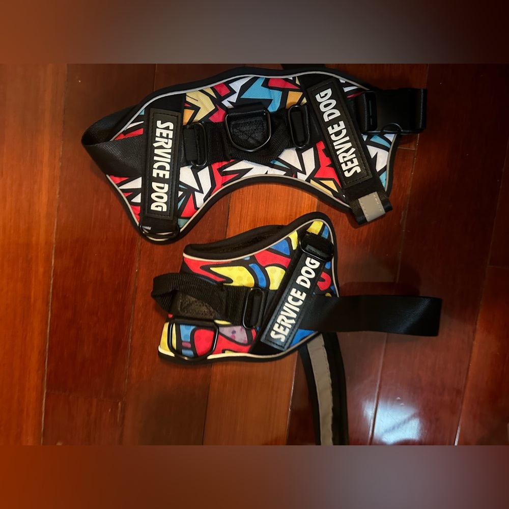 2 Piece Set of USA Official Reflective Service Dog Harness Patterned Bundle New